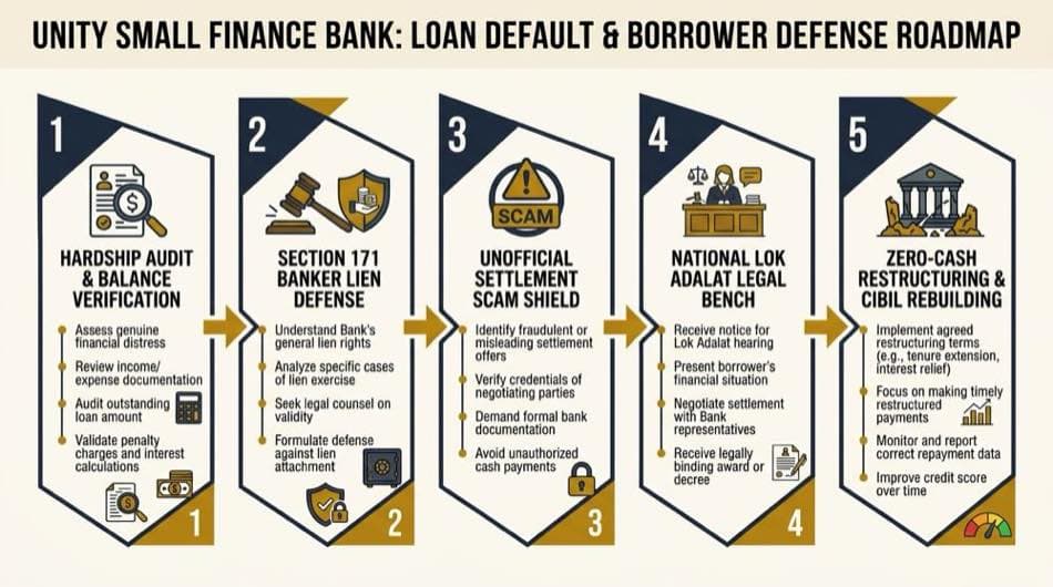 Unity Small Finance Bank 5-stage loan default and borrower defense roadmap