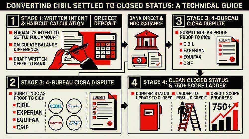 Step-by-step roadmap to convert CIBIL settled status to closed status using NDC
