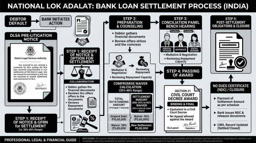 National Lok Adalat bank loan settlement and compromise award process flowchart