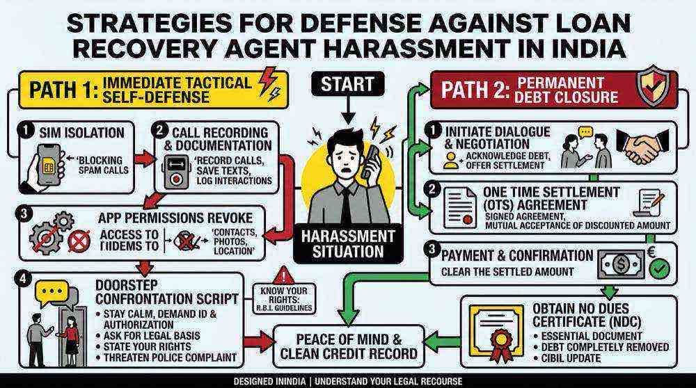 Flowchart on recovery agent harassment protection and loan settlement in India
